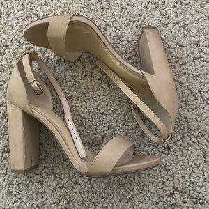 Nude block heels with ankle strap